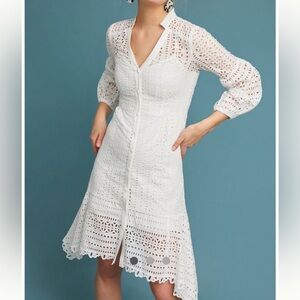 Nanette Lepore Newport Eyelet Dress with Asymmetrical hem, figure-flattering.